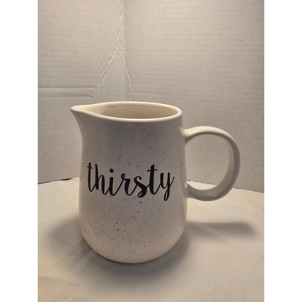 At Home Thirsty Speckled Ceramic Pitcher Cream Black Farmhouse Stoneware 6in /2